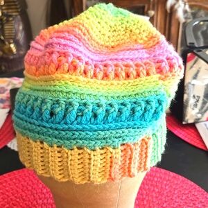 Rainbow Crochet Bennie Cap